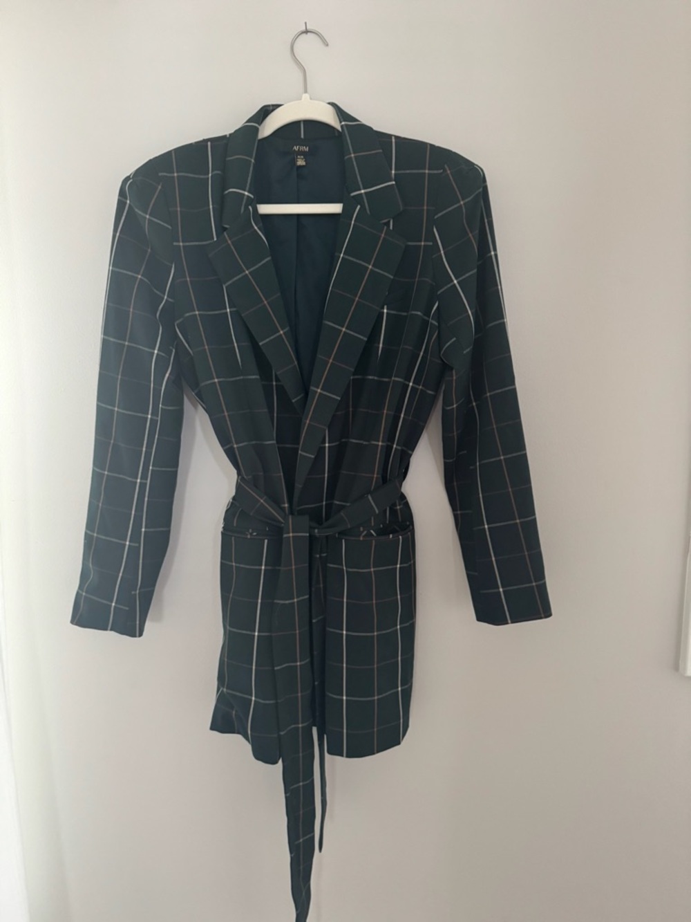 AFRM Windowpane Belted Blazer Jacket